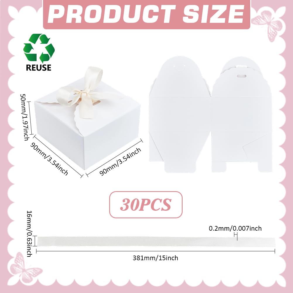 PH PandaHall 30pcs Gift Boxes White Paper Box Small Party Favor Box Gift Packaging Boxes with Ribbon for Valentine's Day Christmas Wedding Gifts, 3.5x3.5x2inch