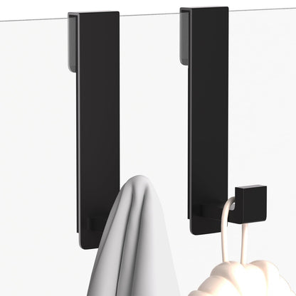 PMMASTO Shower Door Hooks, (7.5 Inch) Extended Over Door Hooks for Bathroom Frameless Glass, Stainless Steel Bath Towel Hooks, Heavy Duty Towel Hanger Rack (Black 2 Pack-L Shape)