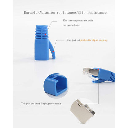 50 Pcs Cat7 Cat7A Cat8 Strain Relief Boot, RJ45 Plug Connector Cover Modular Network Plug Connector Cap Cable Connector Boots, Blue