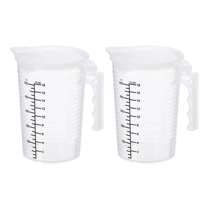 PATIKIL Graduated Beaker, 2 Pack 500ml PP Plastic Liquid Measuring Cup Double Sided Black Graduations with Handle Lid and Spout for Lab Kitchen Home