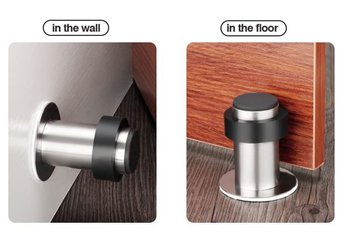 4Sets Stainless Steel Door Stop,Cylindrical Floor Mount Doorstops with Rubber Bumper Decorative