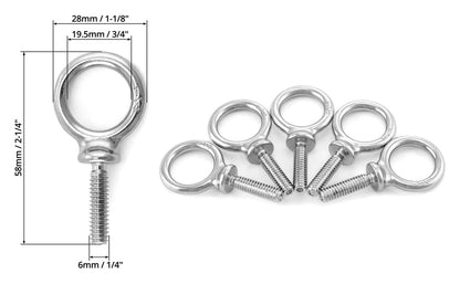 QWORK Eye Bolt, 20 Pack 1/4" - 20 x 1" Marine Grade Stainless Steel Lifting Ring Threaded Eyebolts