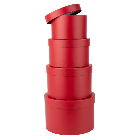 Round Gift Boxes with Lids Flower Boxes for Arrangements Red Round Boxes Set of 4 Nesting Gift Boxes with Lids for Flowers Arrangements Empty, Bridesmaid, Proposal, Wedding, Birthday, Party Favor