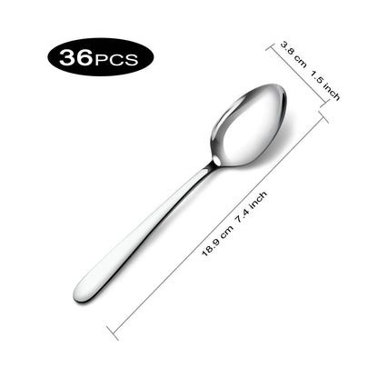 Pleafind 36-Pcs Dinner Spoon Set, 7.4 Inch Silverware, Stainless Steel, Silver, Mirror Polished Tablespoon for Home, Restaurant, Dishwasher Safe