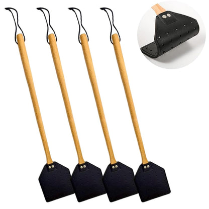 4 Pcs Leather Fly Swatter with Wood Handle,Leather Flyswatter Manual Heavy Duty Fly Swatter,Durable Duty Fly Insects Catcher for Home Indoor Outdoor Kitchen for Spiders, Flies, Bees, Mosquitoes