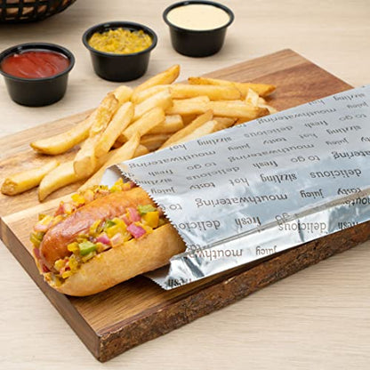 Restaurantware-Bag Tek 3.7 x 1.2 x 12 Inch Hot Dog Bags, 100 Large Hot Dog Wrappers - Greaseproof, Freezer-Safe, Printed Foil Accessories, Heat-Resistant, Non-Vented