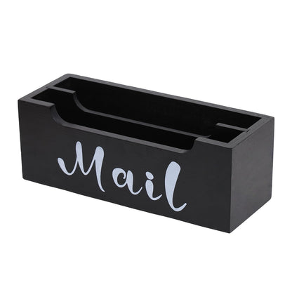ZBBCTUS Mail Organizer Wall Mounted with 2 Slots & Removable Grids, Black Mail Sorter Basket, Wood Desk Mail Holder Countertop Hanging for Home Office Decor