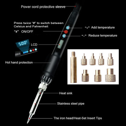60W Digital Soldering Iron with Heat Set Insert Tool Tips and 120 Pcs M3x4x4.5 Threaded Inserts for Inserts 3D Printing and Plastic