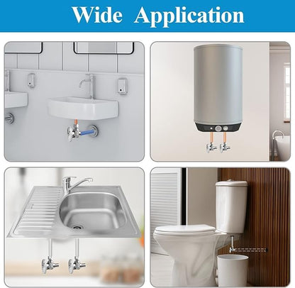 WiseWater 1 Pack 1/2" Push Fit x Dual 3/8" OD Compression Straight Stop Valve, 1/4 Turn Double Handles Shut Off Valve with Disconnect Clip, Chrome Plated Brass, Copper, PEX, CPVC, PE-RT Pipes