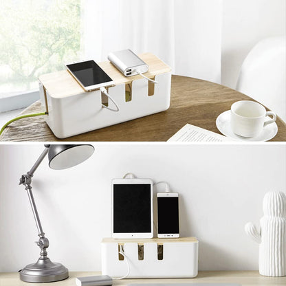 Cable Management Box by Baskiss, 12"x5"x4.5", Wood Lid, Cord Organizer for Desk TV Computer USB Hub System to Cover and Hide & Power Strips & Cords