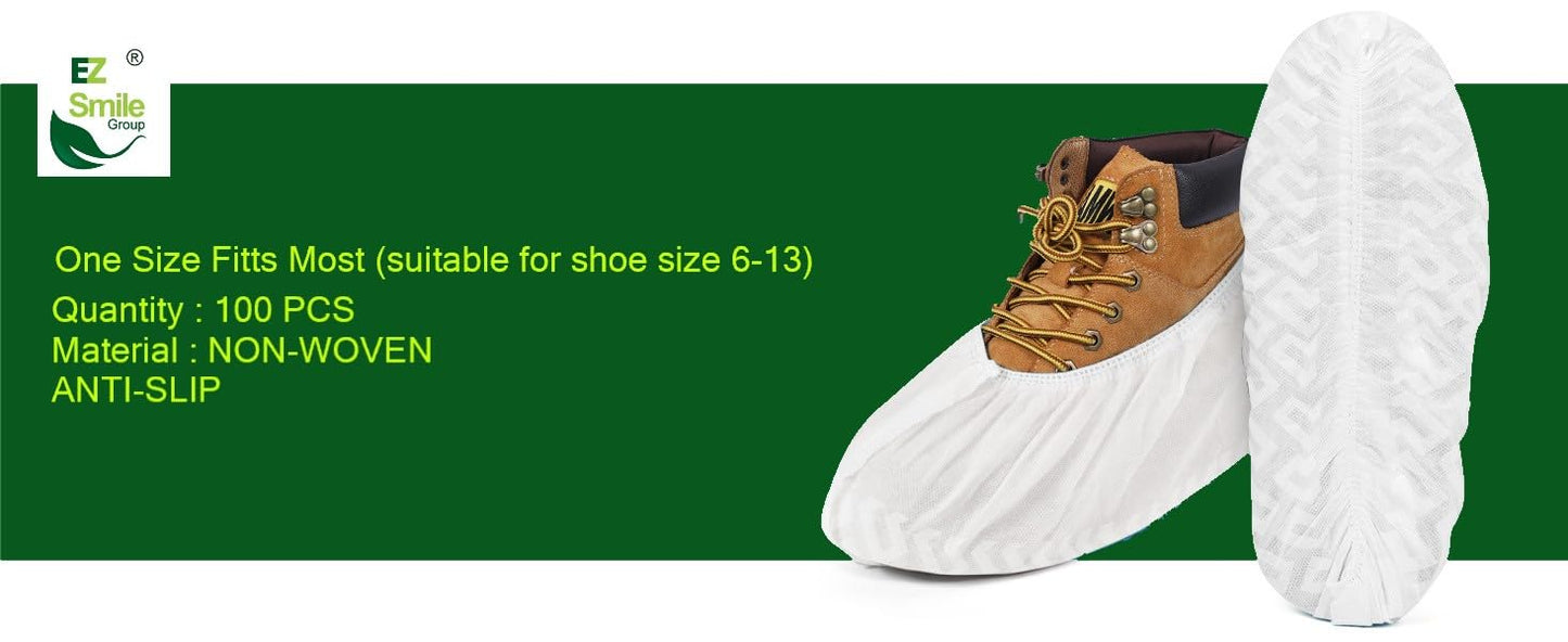 EZ Shoe Covers Disposable Non-Slip, 100Pcs/Pack(50 Pairs) Disposable Boot Cover for Indoors - Outdoors Recyclable Covers Fits Most Shoes (White)