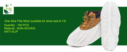 EZ Shoe Covers Disposable Non-Slip, 100Pcs/Pack(50 Pairs) Disposable Boot Cover for Indoors - Outdoors Recyclable Covers Fits Most Shoes (White)