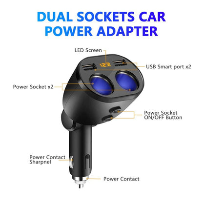Rocketek USB Car Charger Splitter Adapter, 2 Socket Cigarette Lighter Multi Power Outlet 12V/24V 120W DC with LED Voltmeter Switch Dual USB Port for Mobile Phone Tablet GPS Dash Cam Samsung Tomtom