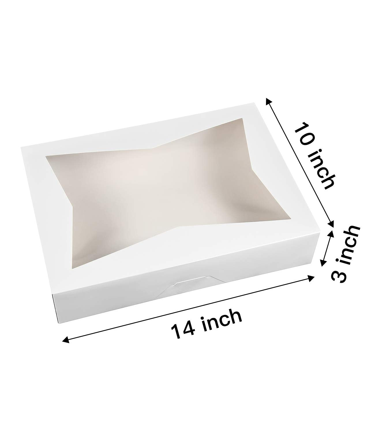 15-Pack Cookie Pastry Boxes 14 x10 x 3inch,White Large Bakery Box Container with PVC Windows for Pie and Donut Box Paperboard Lock Corner,Pack of 15