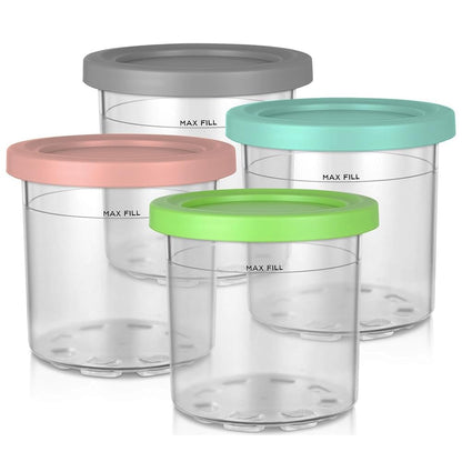 4 Pack Pints and Lids for Ninja Creami NC299AMZ NC300C NC301C CN302CCO Series Ice Cream Makers, BPA-Free & Dishwasher Safe, 16oz SharkNinja Creamy Containers Replacement
