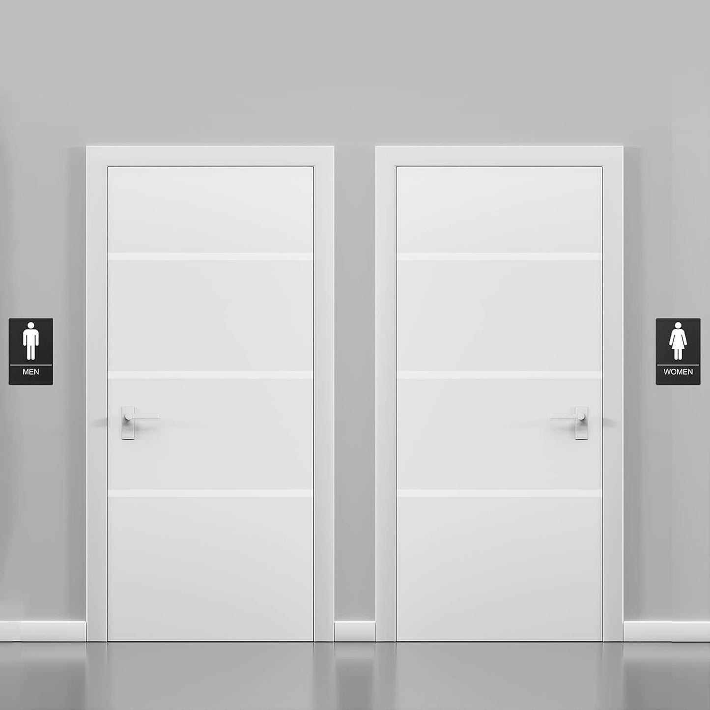 Washroom Sign, Bathroom Signs For Business - Ideal Restroom Sign For Men and Women - 2 Pack - 9" by 6" - ADA Compliant with Braille and Handicap Symbol - Strong Double-Sided Adhesives - Apply to Door or Wall