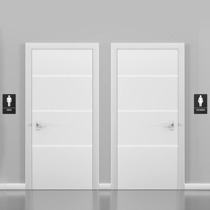 Washroom Sign, Bathroom Signs For Business - Ideal Restroom Sign For Men and Women - 2 Pack - 9" by 6" - ADA Compliant with Braille and Handicap Symbol - Strong Double-Sided Adhesives - Apply to Door or Wall
