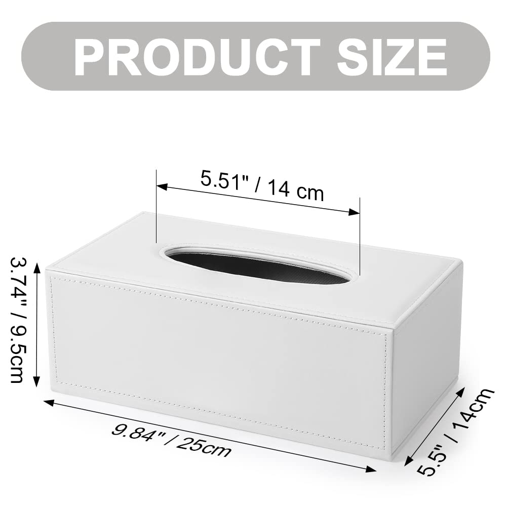 KINGFOM Rectangular PU Leather Facial Tissue Box Napkin Holder for Home Office, Car Automotive Decoration (White)