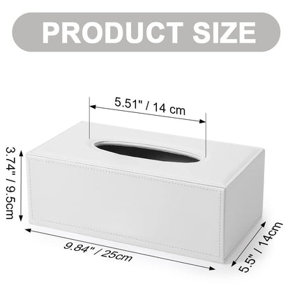 KINGFOM Rectangular PU Leather Facial Tissue Box Napkin Holder for Home Office, Car Automotive Decoration (White)