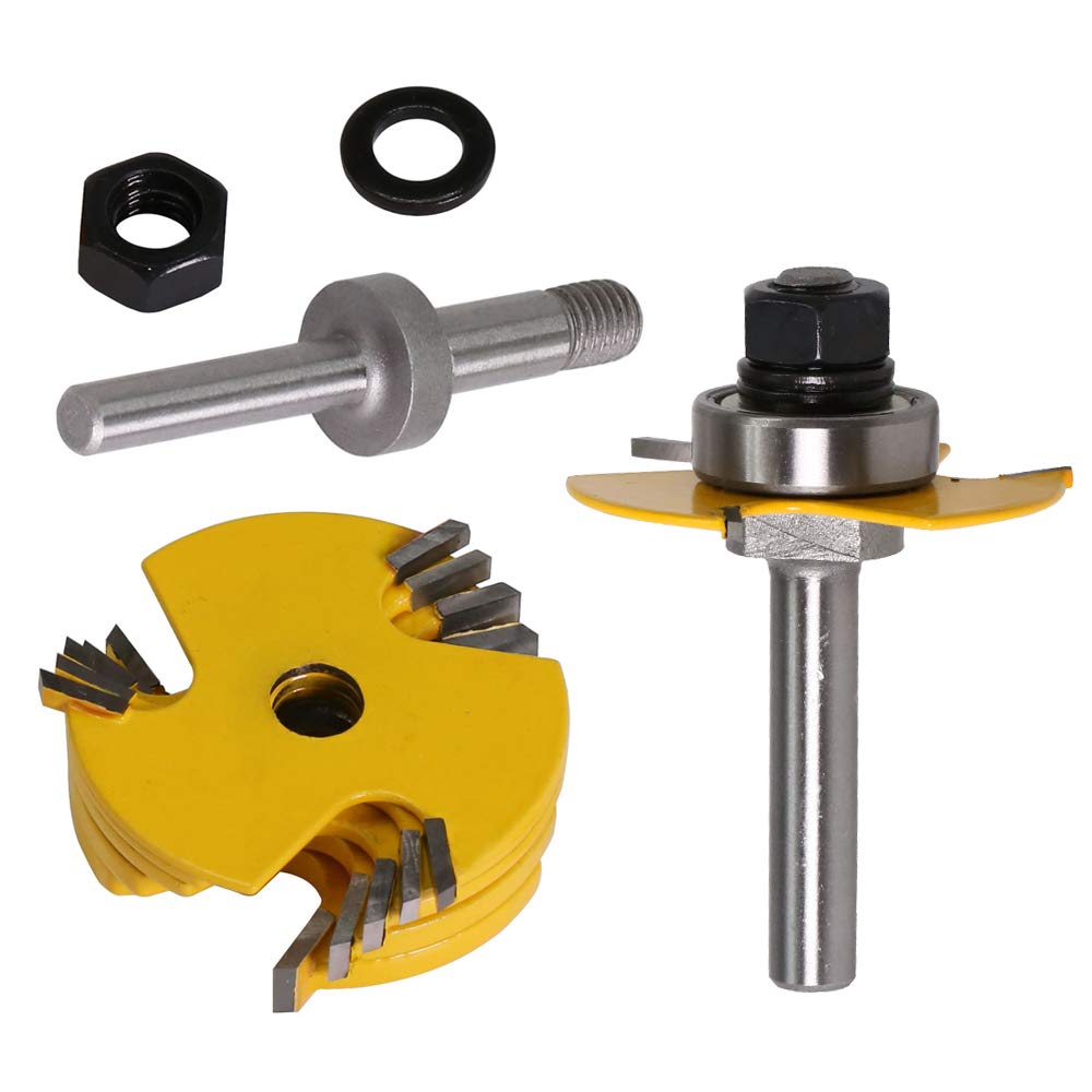Bestgle 1/4 Inch Shank Slot Cutter Router Bits Adjustable 3 Wing Slotting Cutter Router Bit Set with 6 Different Cutting Lengths 5/64", 3/32", 1/8", 5/32", 3/16", 1/4" for DIY Woodworking