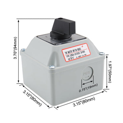 Baomain 20A Rotary Changeover Switch, 660V 3 Position 2 Phase, SZW26-20/D202.2D Cam Switch with Exterior Box (Wider Box)