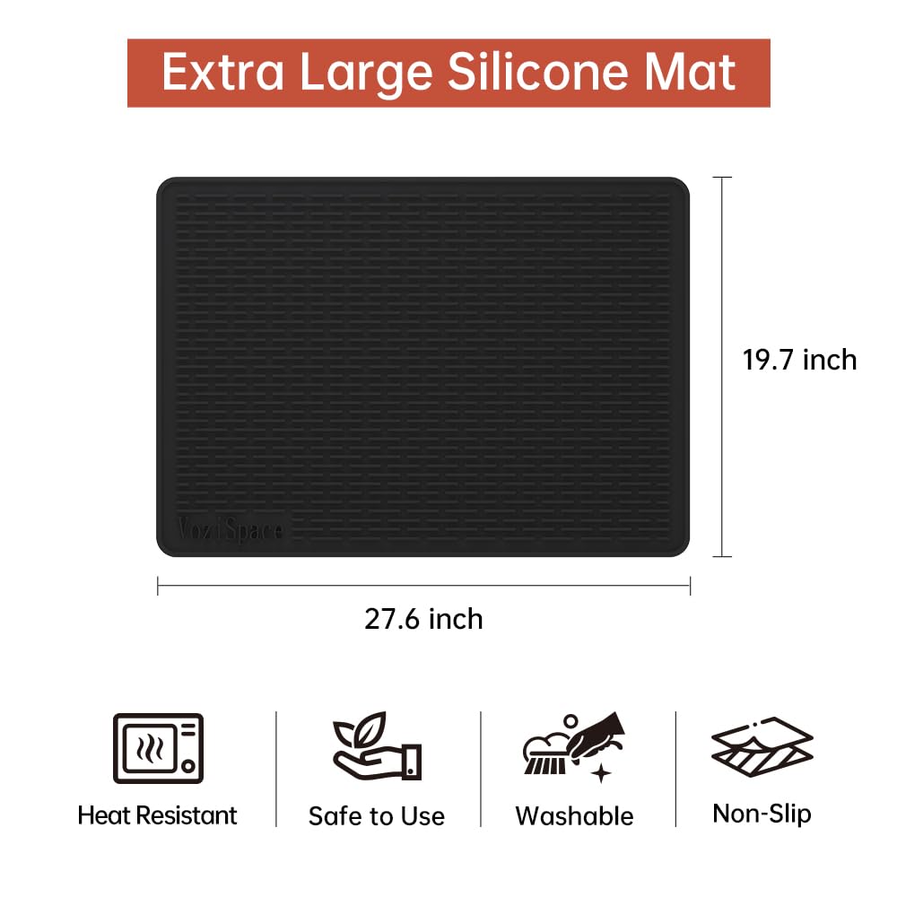 Silicone Electric Stove Top Cover Mat - 28"x20"Ceramic Stove top Cover, Heat Resistant Glass Cooktop Cover, Flat RV Range Stovetop Protector, Extra Large Silicone Dish Drying Mat - BLACK