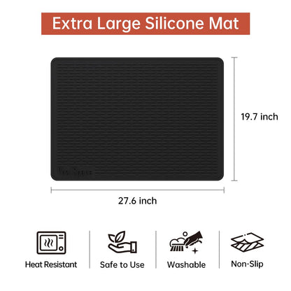 Silicone Electric Stove Top Cover Mat - 28"x20"Ceramic Stove top Cover, Heat Resistant Glass Cooktop Cover, Flat RV Range Stovetop Protector, Extra Large Silicone Dish Drying Mat - BLACK