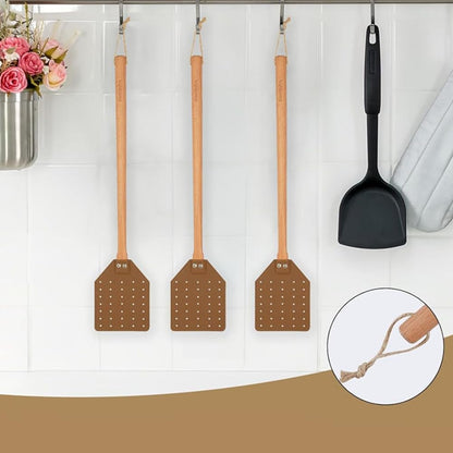 4 Pcs Leather Fly Swatter with Wood Handle,Leather Flyswatter Manual Heavy Duty Fly Swatter,Durable Duty Fly Insects Catcher for Home Indoor Outdoor Kitchen for Spiders, Flies, Bees, Mosquitoes