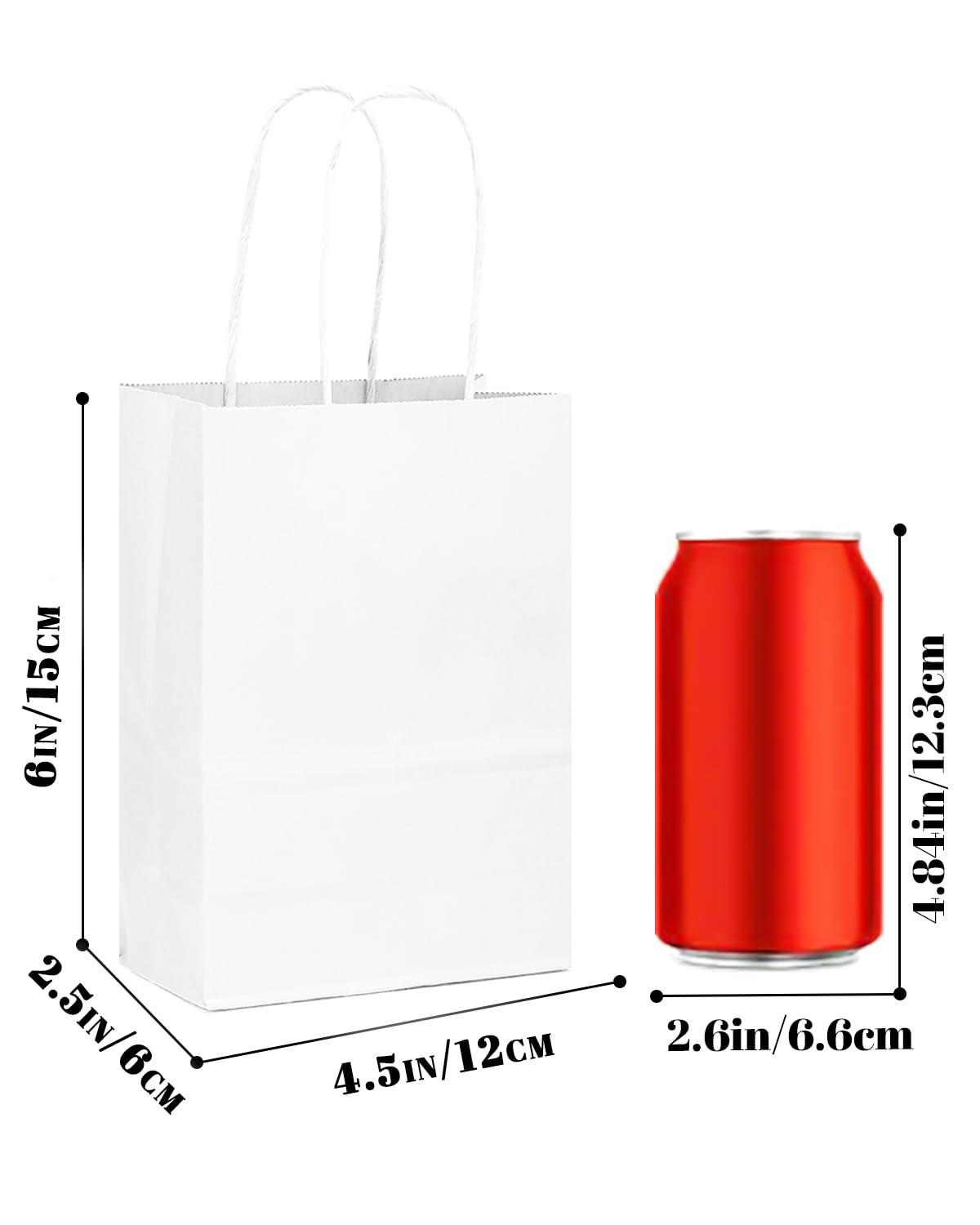 qiqee 100-Packs White Gift Bags with Handles Bulk 4.5"x2.5"x6" Mini Size Party Paper Bags