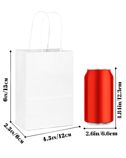 qiqee 100-Packs White Gift Bags with Handles Bulk 4.5"x2.5"x6" Mini Size Party Paper Bags