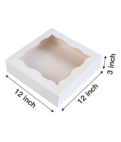 12"x12"x3" White Bakery Boxes with PVC Window for Pie and Cookies Boxes Large Natural White Paper Box,Pack of 12