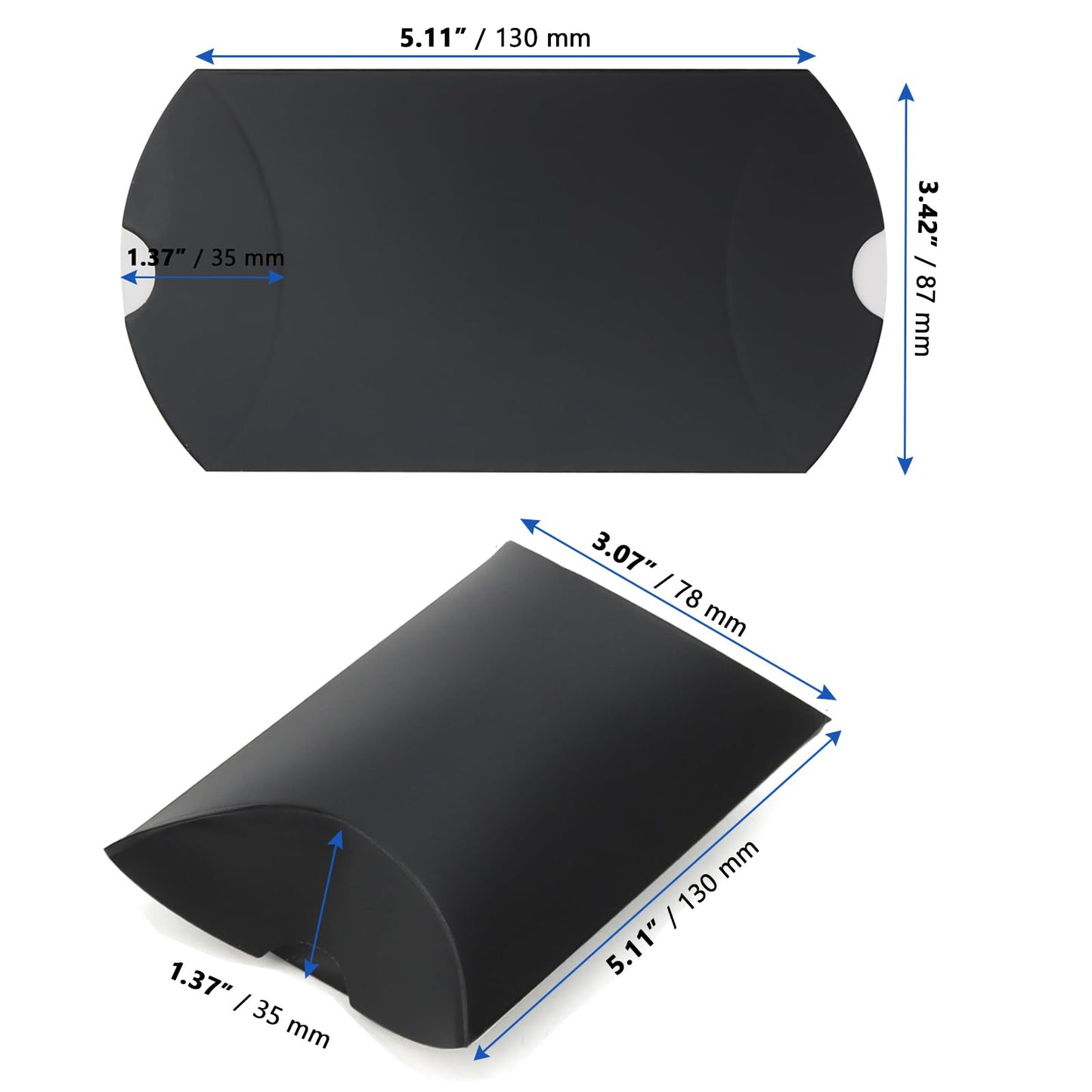 MANCHAP 100Pcs 5 x 3.4 Inch Black Pillow Boxes with Jute Twines, Large Cardboard Pillow Box, Pillow Candy Favor Box for Birthday, Wedding, Parties