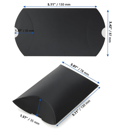 MANCHAP 100Pcs 5 x 3.4 Inch Black Pillow Boxes with Jute Twines, Large Cardboard Pillow Box, Pillow Candy Favor Box for Birthday, Wedding, Parties