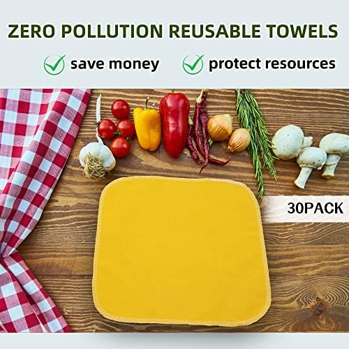 Minasuki Reusable Paperless Paper Towels - Zero Waste Eco Friendly Washable Paper Towel,Lint Free Highly Absorbent Kitchen Cleaning Cloths,30 Pack Fast Drying Solid Color Cloth Napkins 10x10 Inches