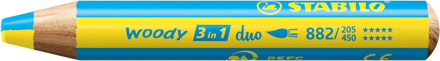 STABILO Multi-Talented Pencil woody 3 in 1 duo - Pack of 6 - Assorted Colors with Sharpener