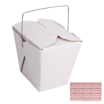ZMYBCPACK 50 Pack (16 oz. 1 Pint) White Paper Take Out Food Containers with Metal Wire Handle & Extra 3 Pack Labels, Chinese Take Out Food Boxes