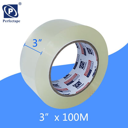 PERFECTAPE Packing Tape, 3" Wdith, Length 100 Meters, Clear, for Moving Packaging Shipping Office Storage, Transparent Tape Refills for Dispenser (6)