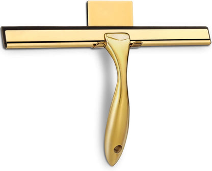 Sishynio All-Purpose Shower Squeegee for Shower Doors, Bathroom, Window and Car Glass - Golden, Stainless Steel, 10 Inches
