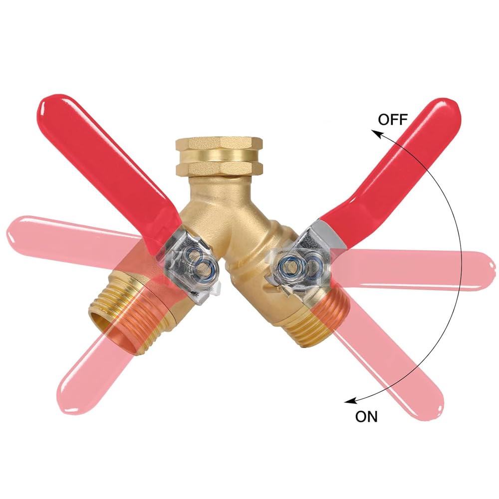 Y Valve 2 Way Hose Adapter Garden Hose Splitter Brass Splitter with Stainless Steel Long Handle Brass Y Valve Water Garden Thread Quick Connect Connector Shut Off Bib (0.75inch)