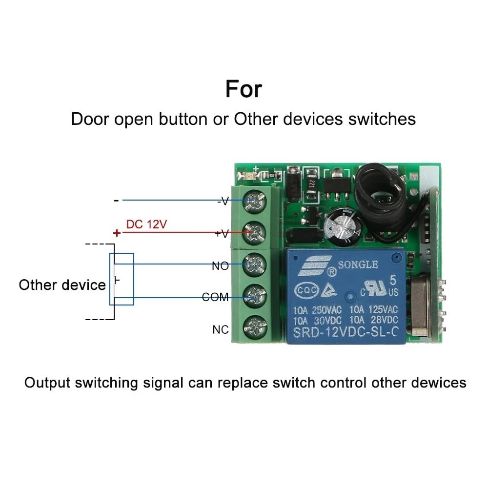 DC 12V Wireless Remote Control Switch, 433Mhz 10A 1CH Relay Remote Control Switch (2 Transmitter and 1 Receiver)，Transmitter for Various Wireless Controls
