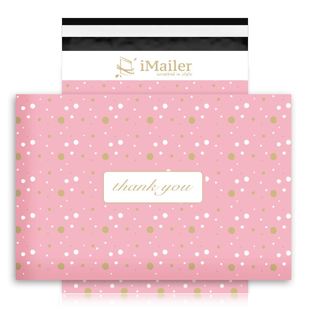 100 Count - 10x13 inch, Pink Polka Dot - Thank You Poly Mailer Envelope, Mailing Shipping Bags with Self Seal Strip