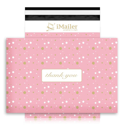 100 Count - 10x13 inch, Pink Polka Dot - Thank You Poly Mailer Envelope, Mailing Shipping Bags with Self Seal Strip