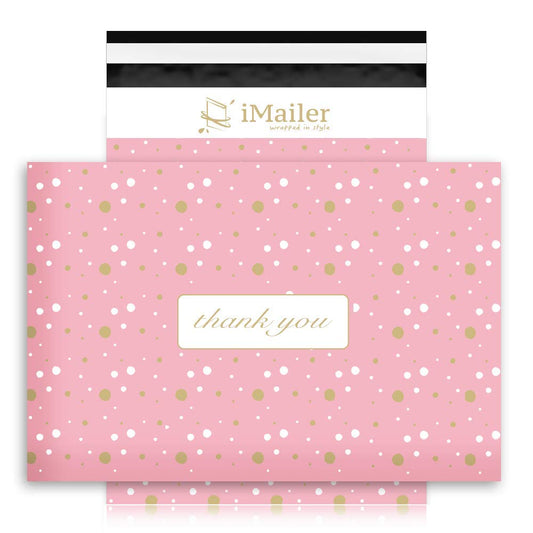 100 Count - 10x13 inch, Pink Polka Dot - Thank You Poly Mailer Envelope, Mailing Shipping Bags with Self Seal Strip