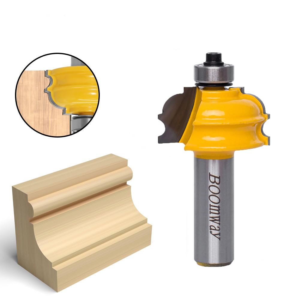 Boomway Architectural Molding Router Bits 1/2-inch Shank Milling Cutter for Cabinet Panel Edge Forming Made of 45# Carbon Steel Tungsten Carbide Alloy Blade for Woodwork Tools