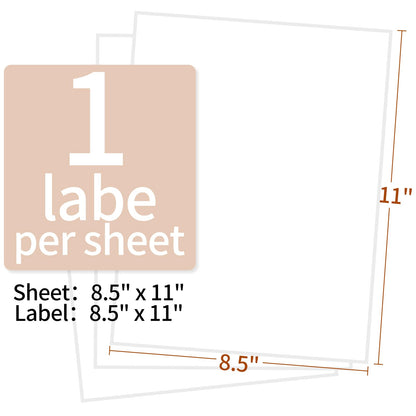 8.5" x 11" Labels, 200 Sheets Full Page Labels, Self Adhesive Shipping Address Labels Full Sheet Label Stickers Paper for Laser/Ink Jet Printer