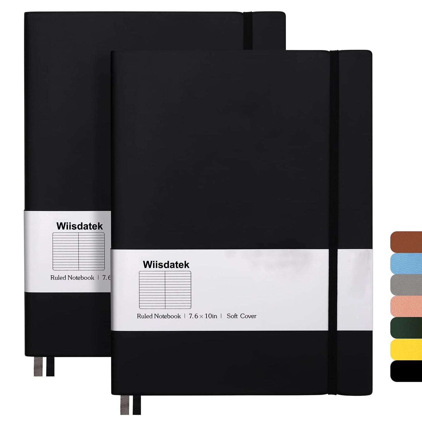 Wiisdatek B5 College Ruled Notebook Softcover Journals(2-Pack) - Large Composition Notebook 7.6 x 10 inch with 100gsm Thick Lined Paper, Total 376 Numbered Pages (Black)