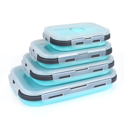 VIGIND Set of 4 Pack Collapsible Foldable Silicone Food Storage Container, Leftover Meal Box with Airtight Plastic Lids for Kitchen, Bento Lunch Boxes-Microwave, Dishwasher and Freezer Safe