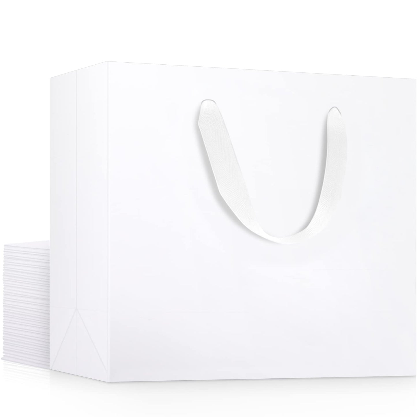 EUSOAR Gift Wrap Bags with Handles, 20 Pack 10.6x3.1x8.3 inches Small White Kraft Paper Bags Bulk, Heavy Duty Bags for Wedding, Grocery, Boutique, Retail, Business, Party Favors, Birthdays