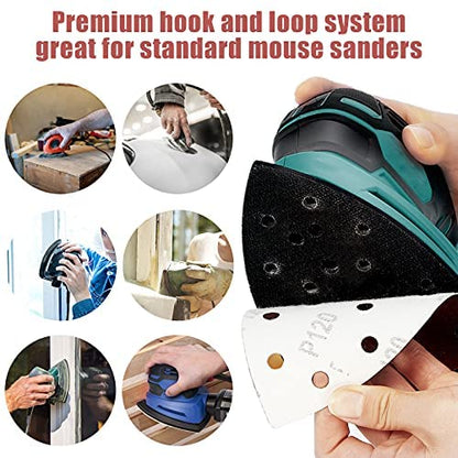 120 PCS Mouse Detail Sandpaper Sanding Sheets, Hook and Loop Sanding Pads Assorted 40/80/120/320/400/600 Grits Mouse Sander Pads for Grinding and Polishing