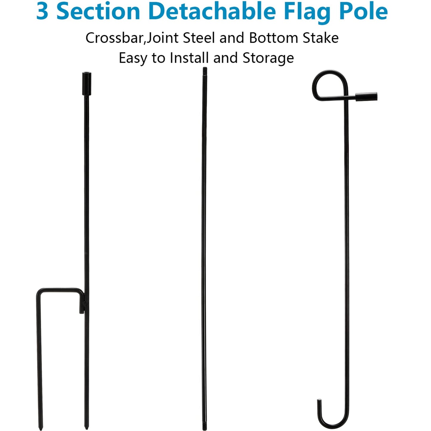 DEAYOU 4-Pack Garden Flag Stand, Yard Flag Holder for Outside, Weather-Proof Metal Lawn Flag Pole with Stoppers and Anti-Wind Clips for Banner, Outdoor, Home Decor, 35.5" H x 16.5" W